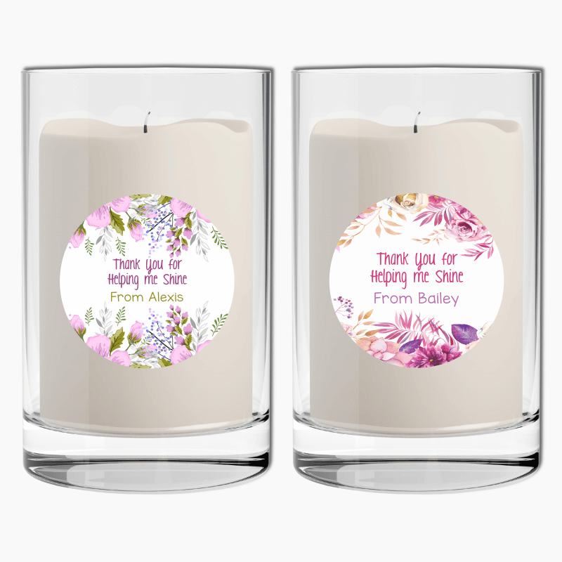 Floral Helping Me Shine Teachers Gift Round Candle Stickers