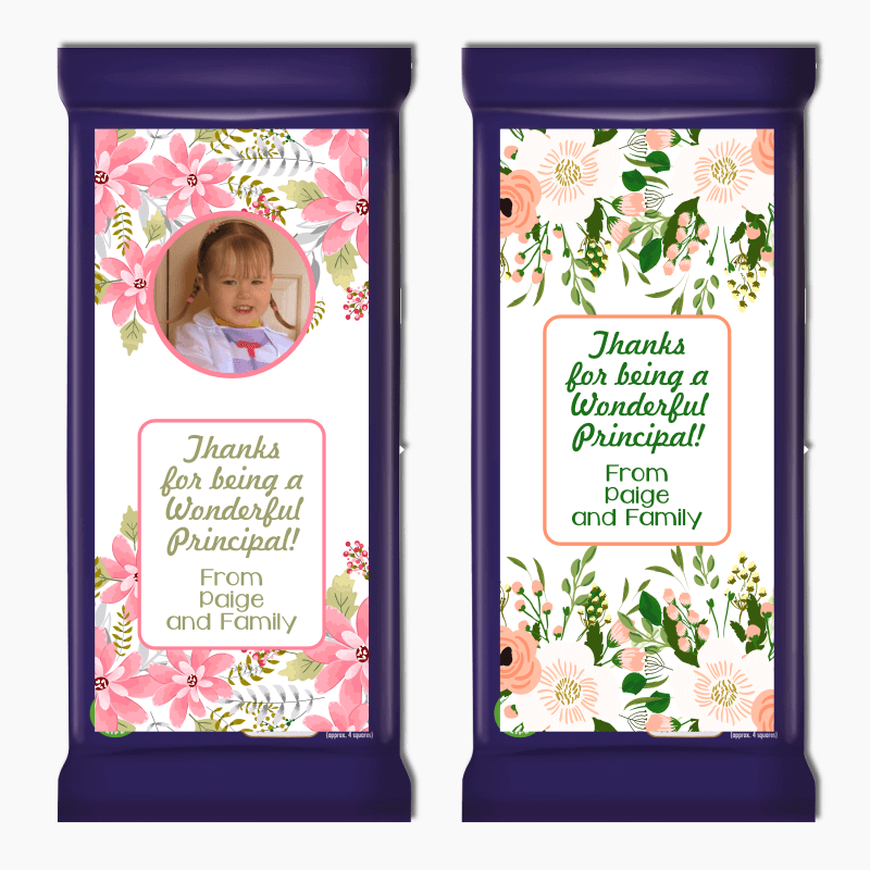 Floral Thank You Principal Gift Cadbury Chocolate Labels with Photo