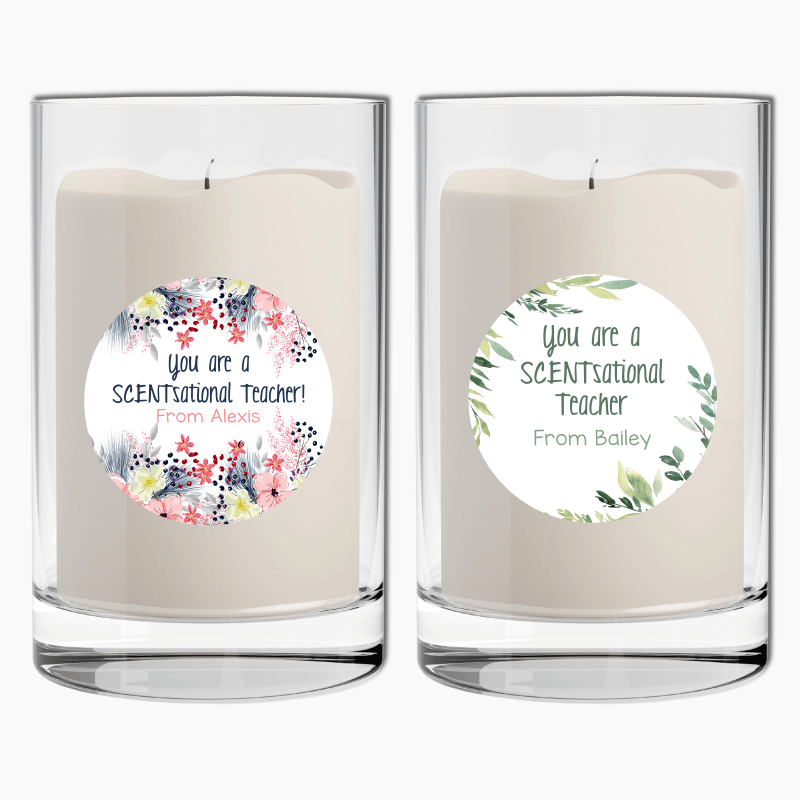 Custom Floral Scentsational Teacher Candle Gift Stickers - Katie J Design  and Events