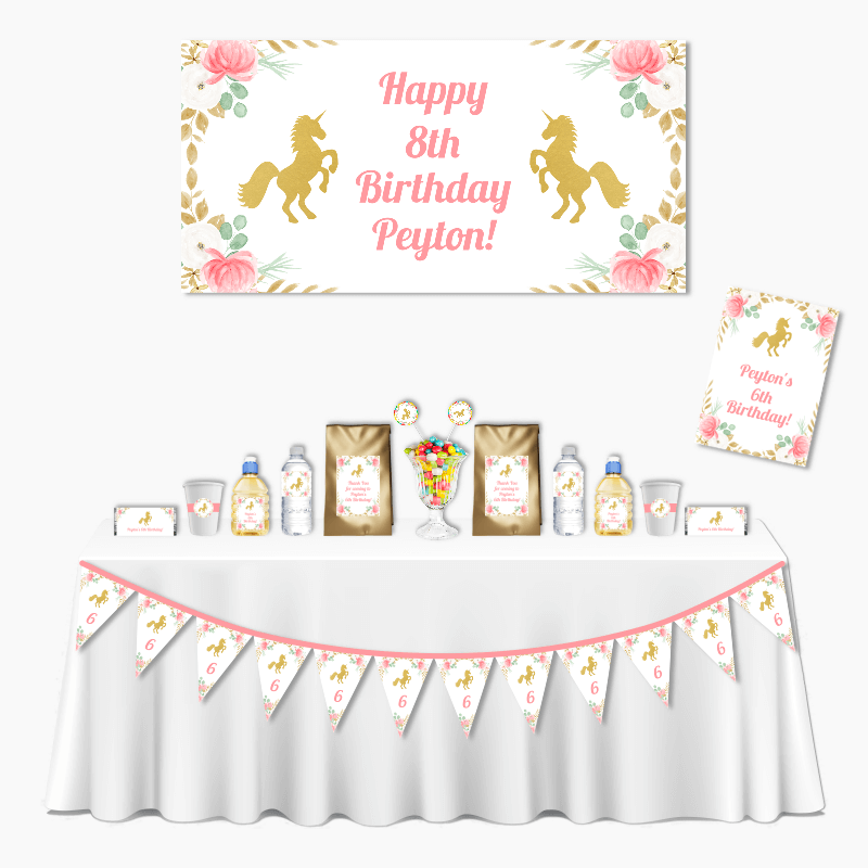 Personalised Floral Unicorn Deluxe Birthday Party Pack