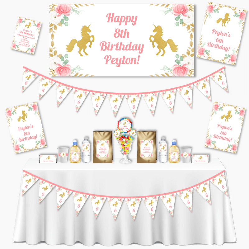 Personalised Floral Unicorn Grand Birthday Party Pack