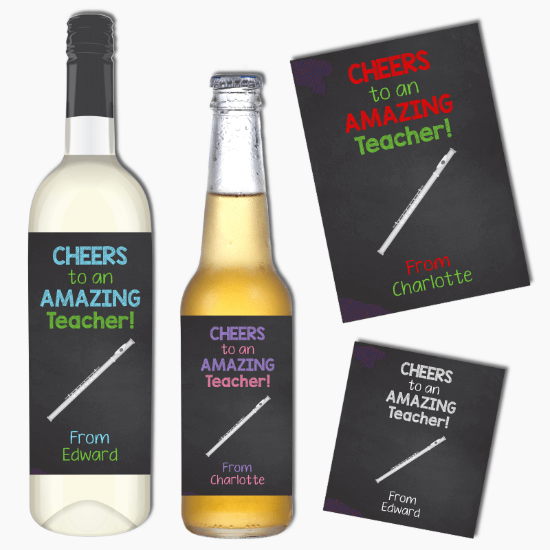 Flute Music Teacher Gift Wine & Beer Labels