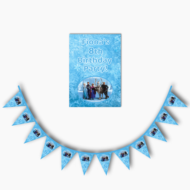 Personalised Frozen Birthday Party Poster & Flag Bunting Combo