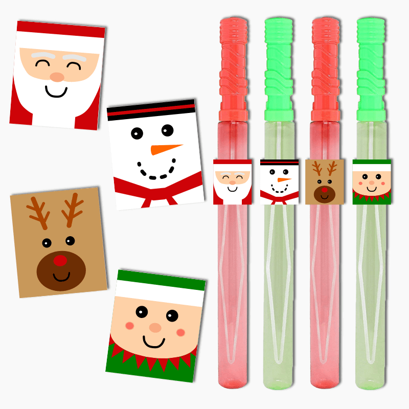 Fun Christmas Character Gift Rectangle Bubble Wand Stickers