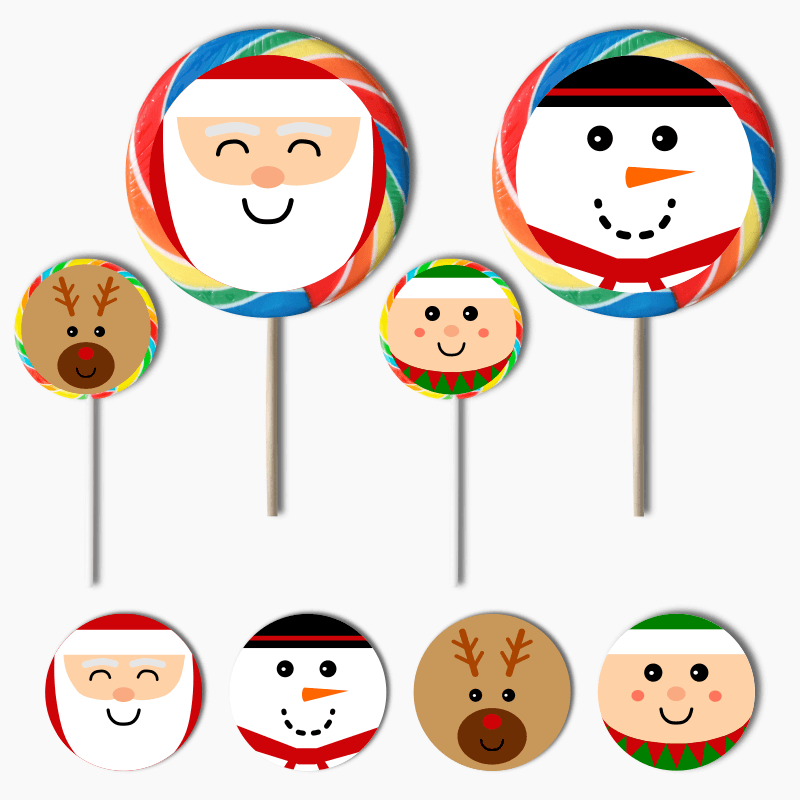 Fun Christmas Character Gift Round Lollipop Stickers