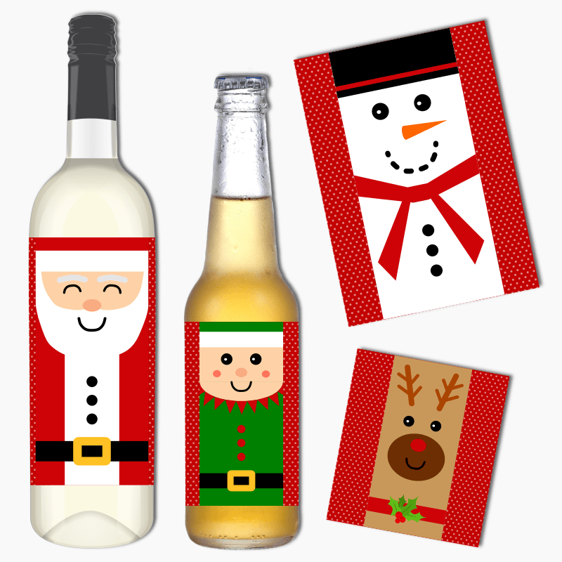 Fun Christmas Character Gift Wine &amp; Beer Labels