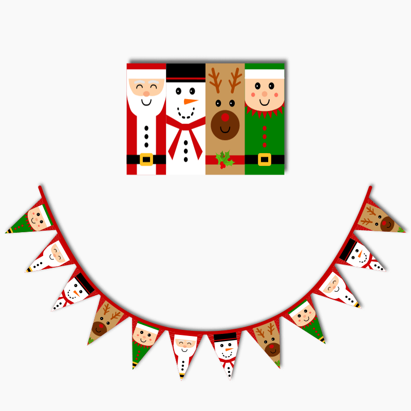 Fun Christmas Character Party Poster &amp; Flag Bunting Combo
