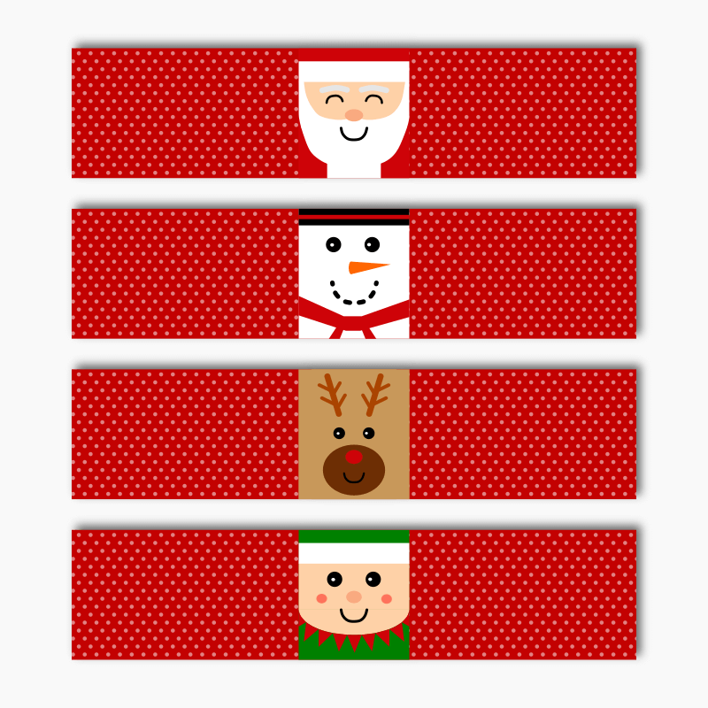 Fun Christmas Character Party Water Bottle Label Set