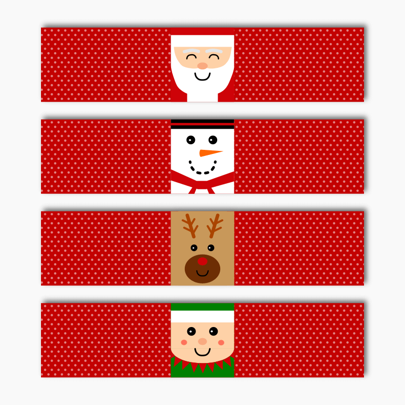 Fun Christmas Character Party Water Bottle Labels