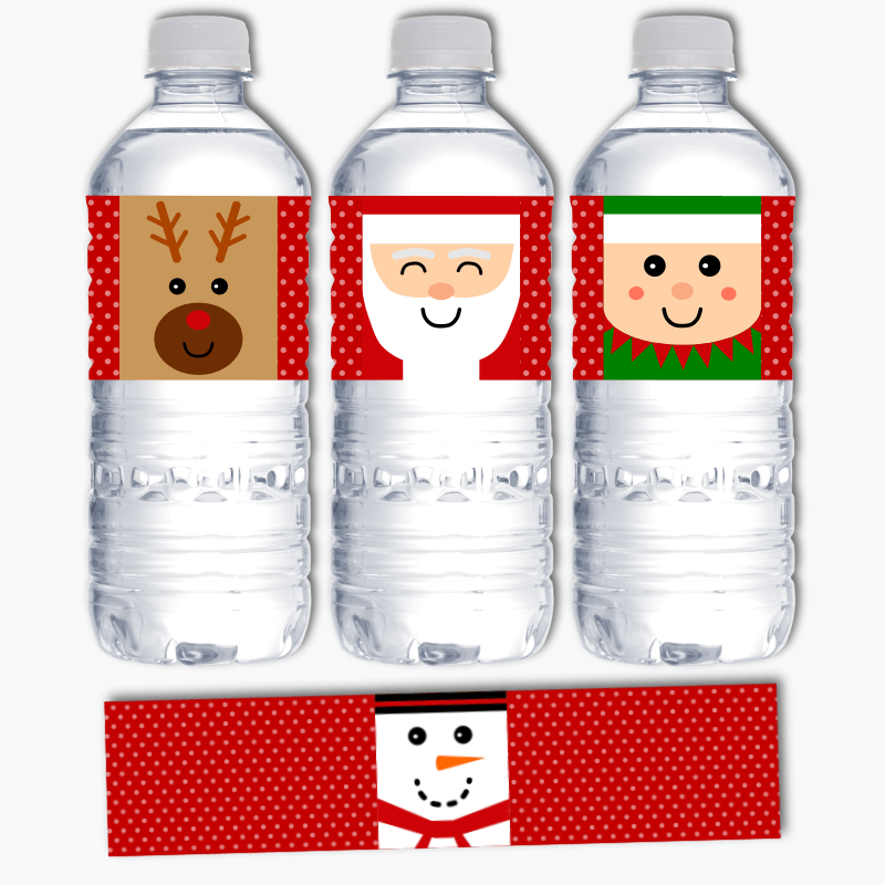 Fun Christmas Character Party Water Bottle Labels