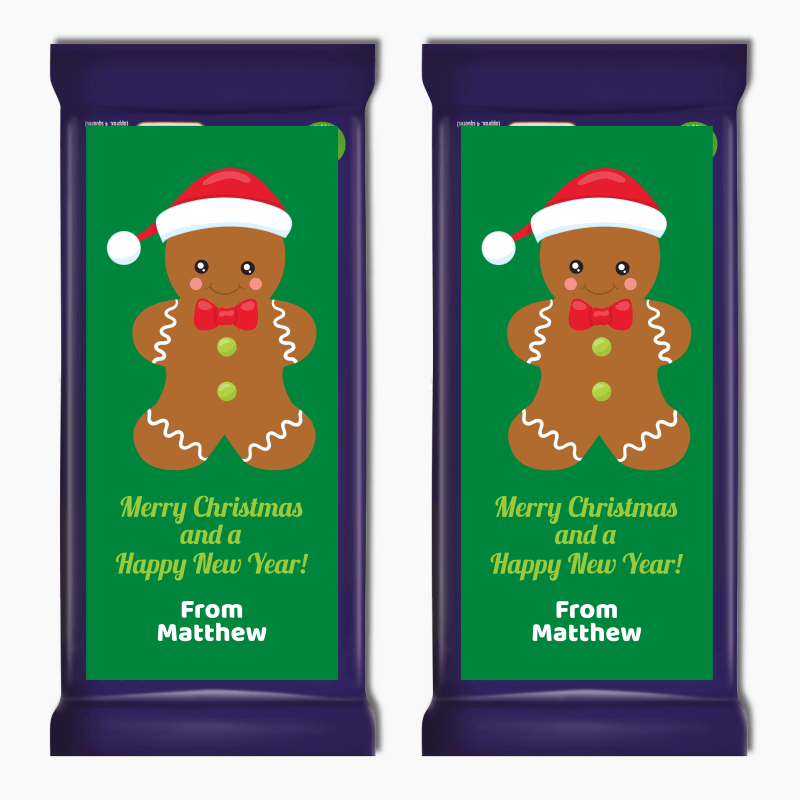 Personalised Gingerbread Man Christmas Gift Cadbury Chocolate Labels
