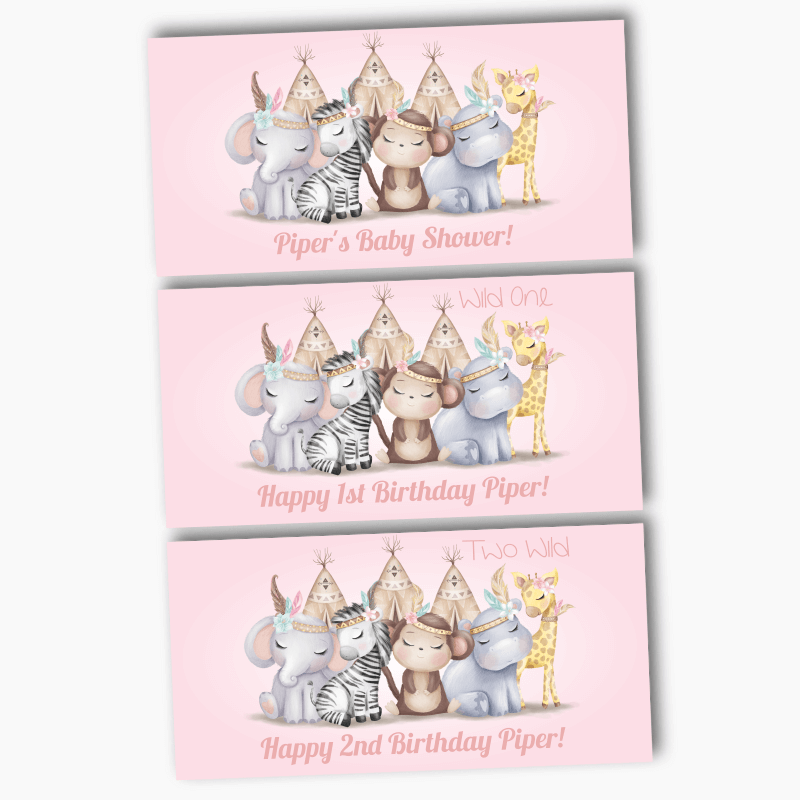 Personalised Girls Boho Jungle Animals Birthday Party Banners