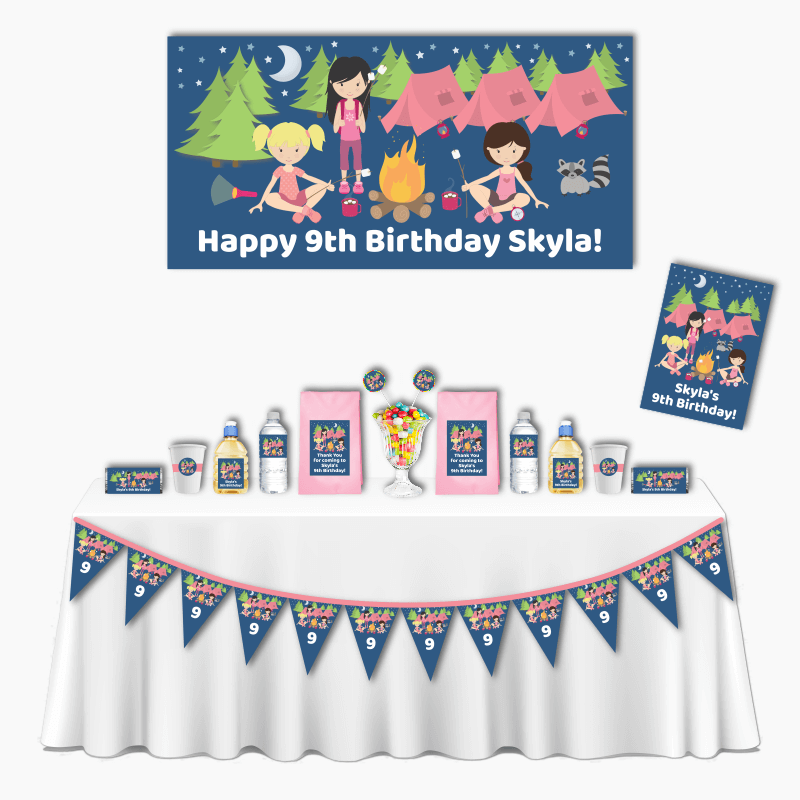 Personalised Girls Camp Out Deluxe Birthday Party Decorations Pack