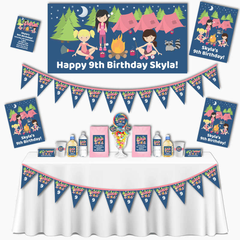 Personalised Girls Camp Out Grand Birthday Party Decorations Pack
