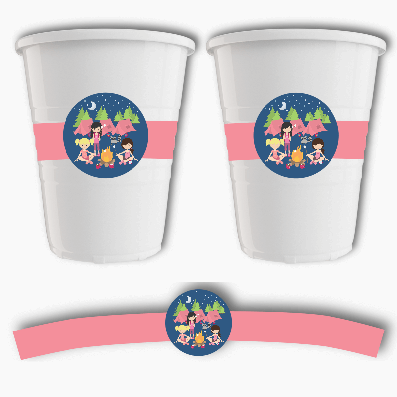 Girls Camp Out Birthday Party Cup Stickers