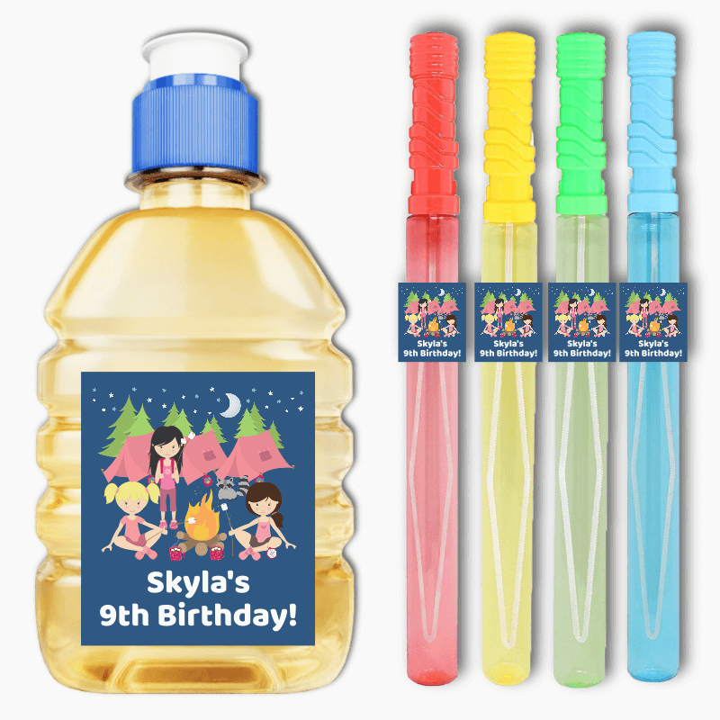 Personalised Girls Camp Out Birthday Party Rectangle Stickers