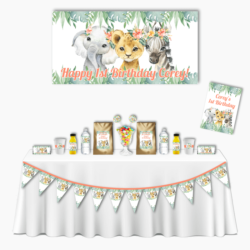 Personalised Floral African Animals Deluxe Birthday Party Pack