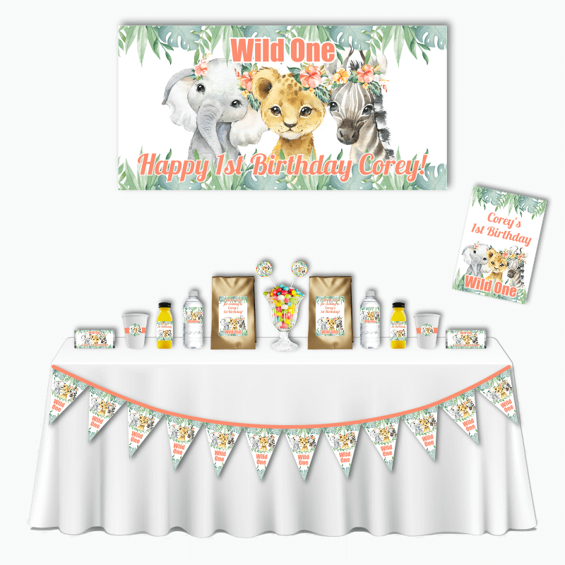 Personalised Floral African Animals Deluxe Wild One Party Pack