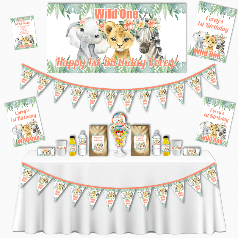 Personalised Floral African Animals Grand Wild One Party Pack