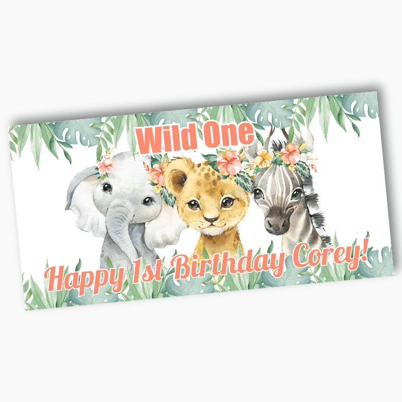 Personalised Girls Floral African Animals Party Banners