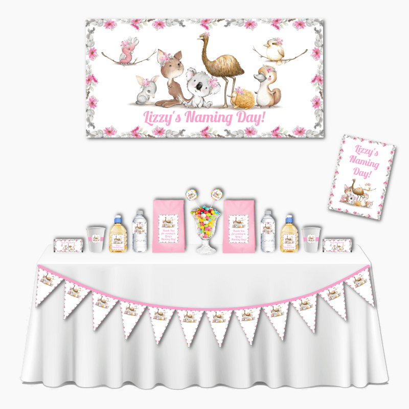 Personalised Girls Floral Australian Animals Deluxe Naming Day Decorations Pack