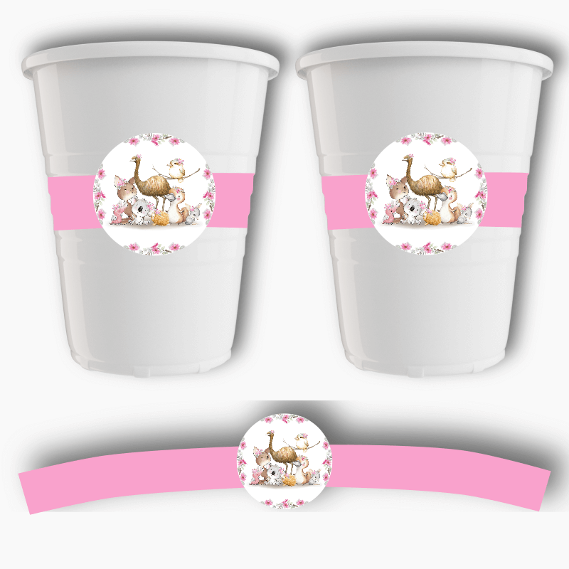 Girls Floral Australian Animals Party Cup Stickers