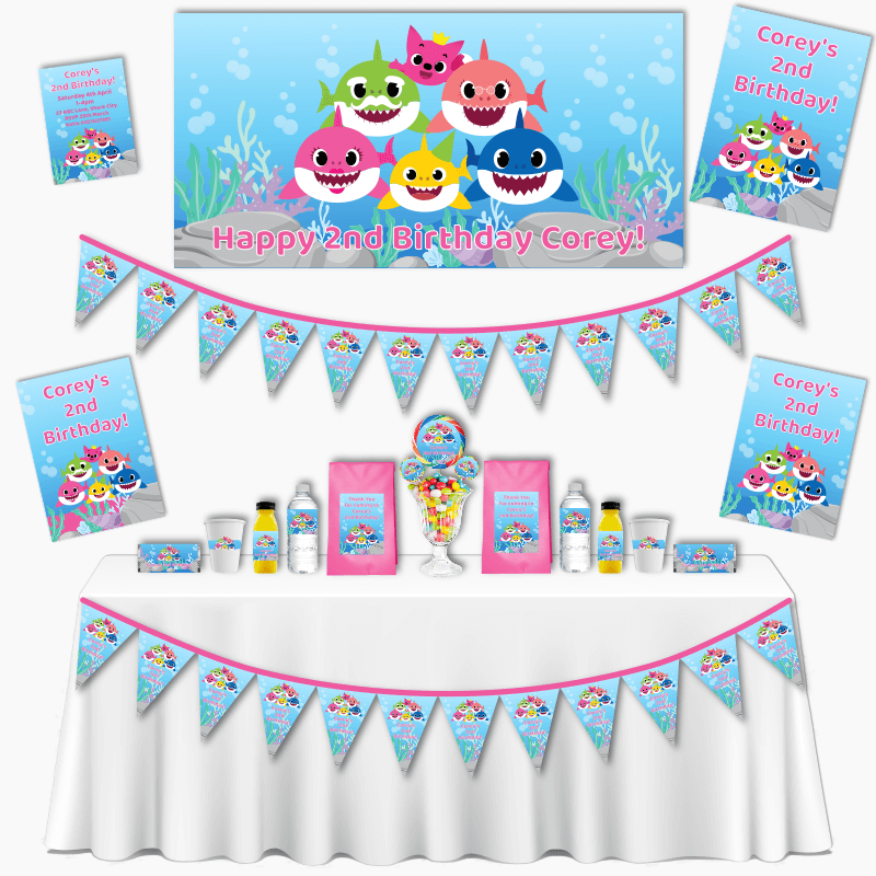Girls Pink Baby Shark Birthday Party Grand Decorations Pack