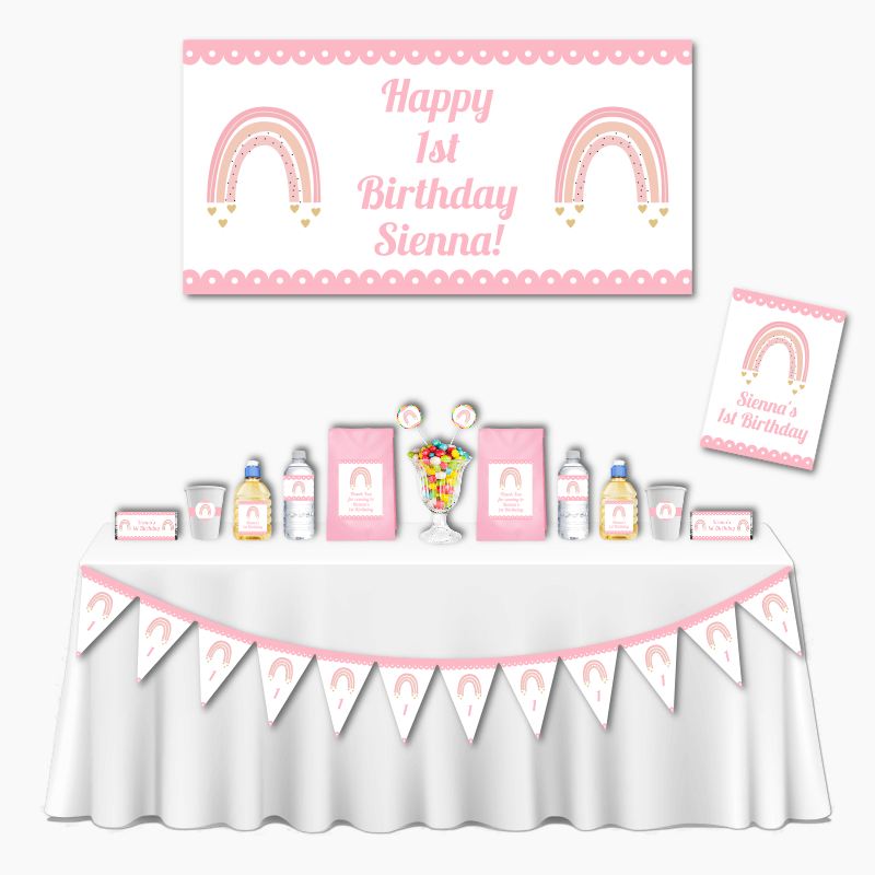 Personalised Girls Boho Rainbow Deluxe Birthday Party Decorations Pack