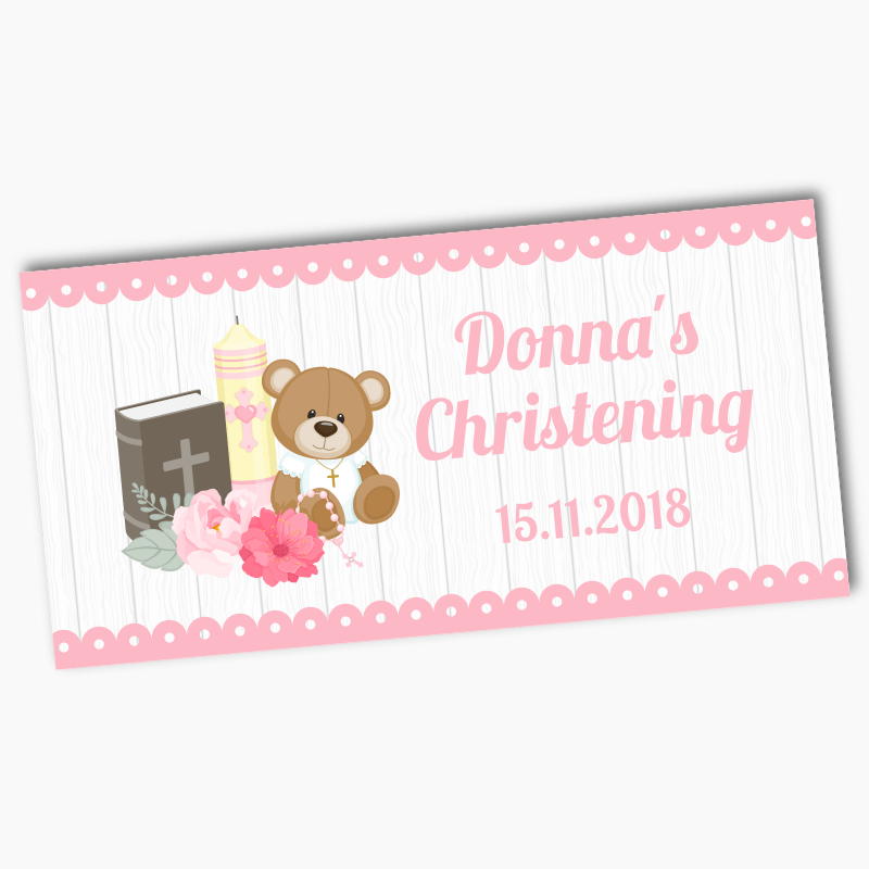 Personalised Girls Teddy Bear Christening Banners