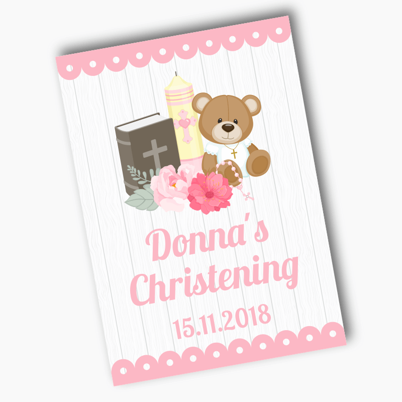 Personalised Girls Teddy Bear Christening Posters