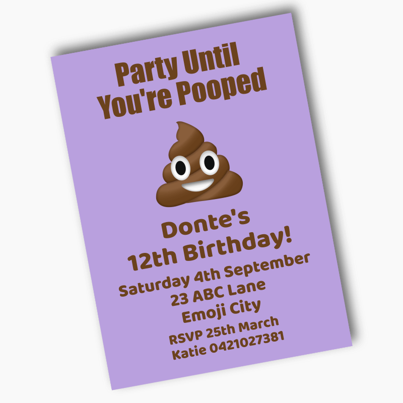 Personalised Girls Poop Emoji Birthday Party Invites