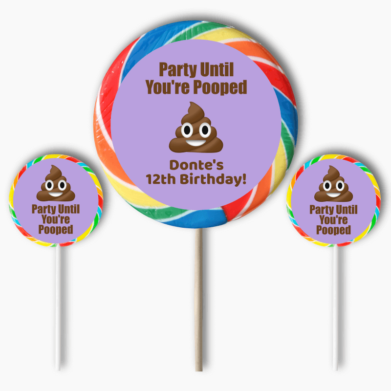 Personalised Girls Poop Emoji Birthday Party Round Stickers
