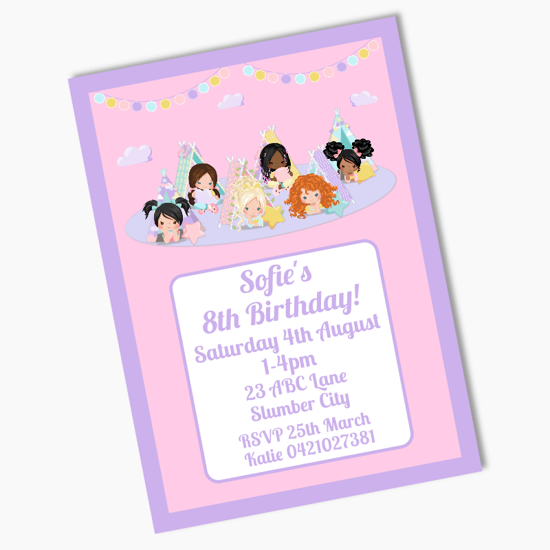 Personalised Girls Slumber Birthday Party Invites
