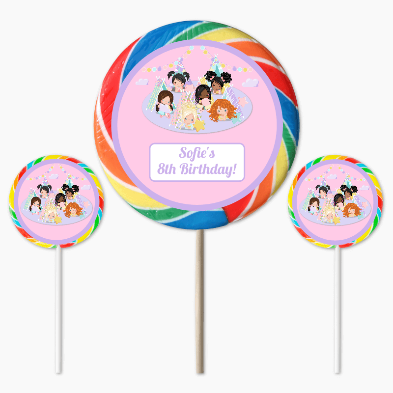 Personalised Girls Slumber Birthday Party Round Lollipop Stickers