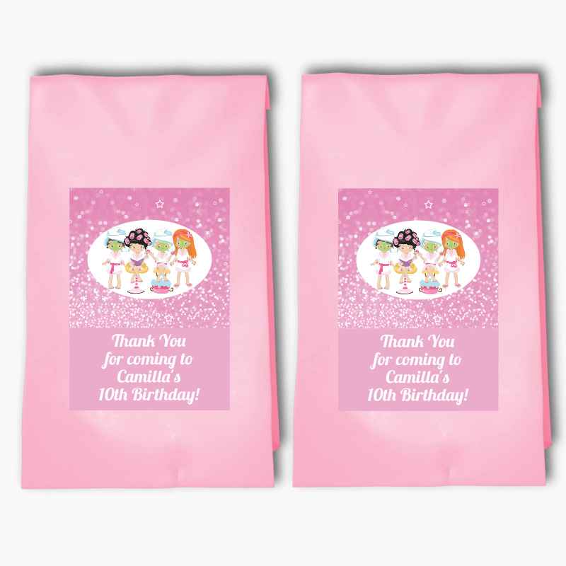 Personalised Spa &amp; Pamper Birthday Party Bags &amp; Labels