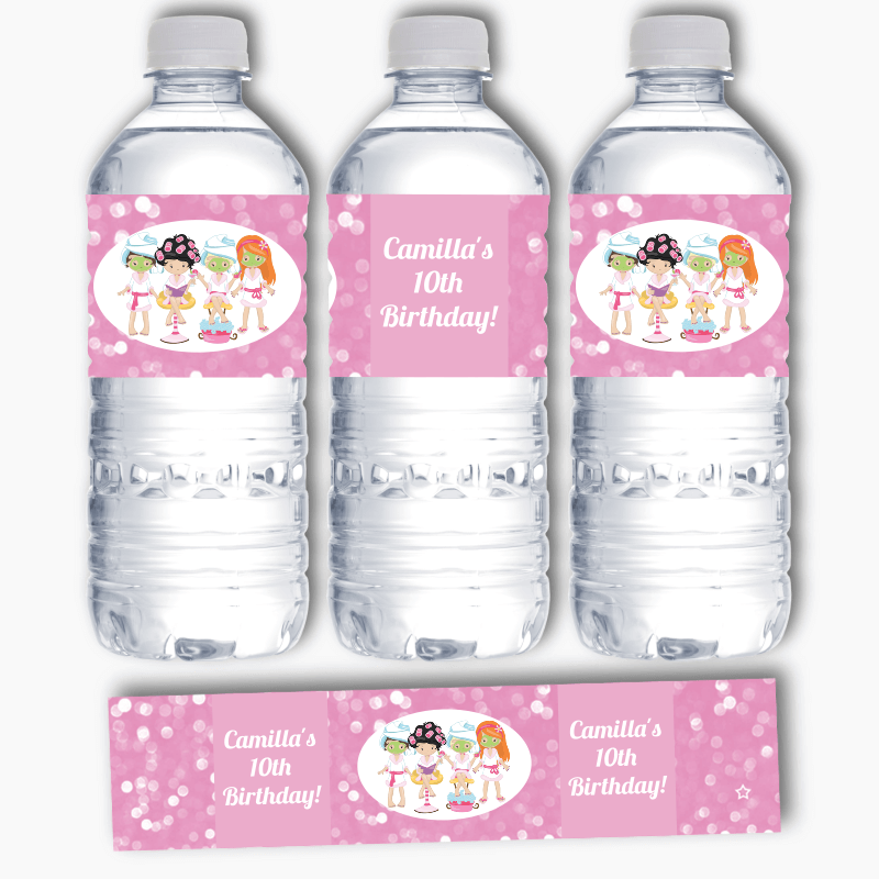 Personalised Spa &amp; Pamper Birthday Party Water Bottle Labels