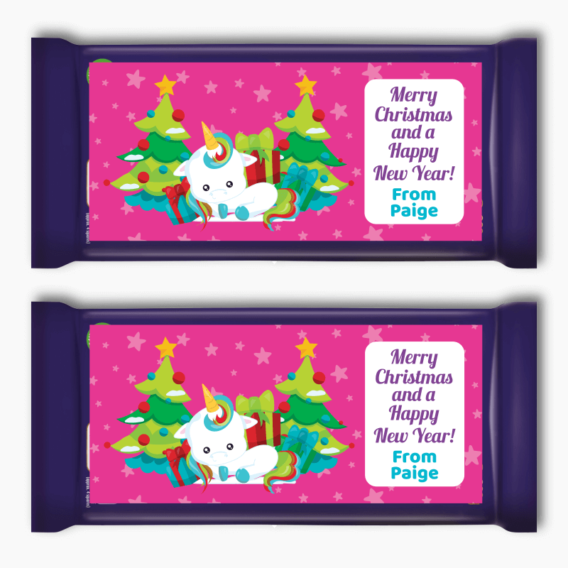 Unicorn Christmas Gift Cadbury Chocolate Labels