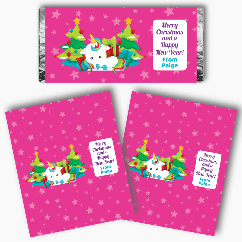 Personalised Unicorn Christmas Gift Mini Chocolate Labels