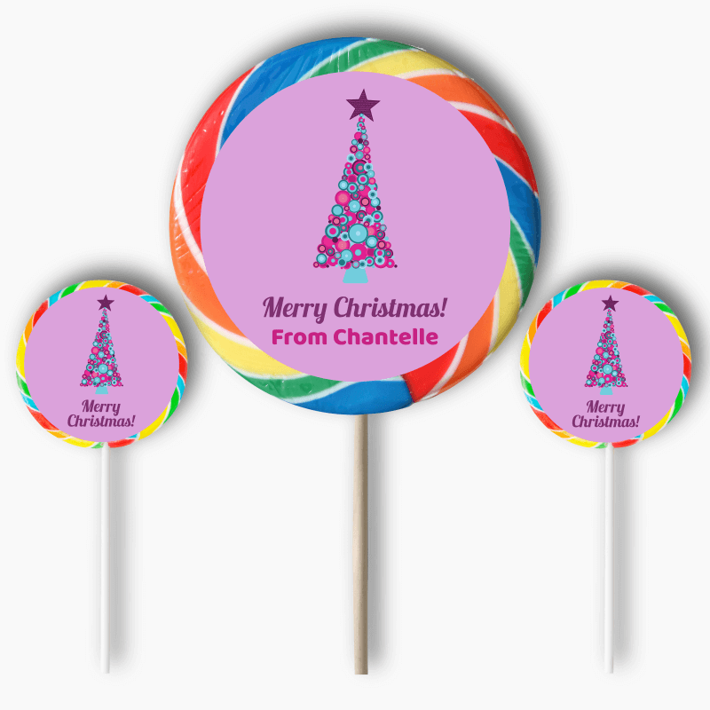 Personalised Girls Xmas Tree Christmas Gift Round Stickers