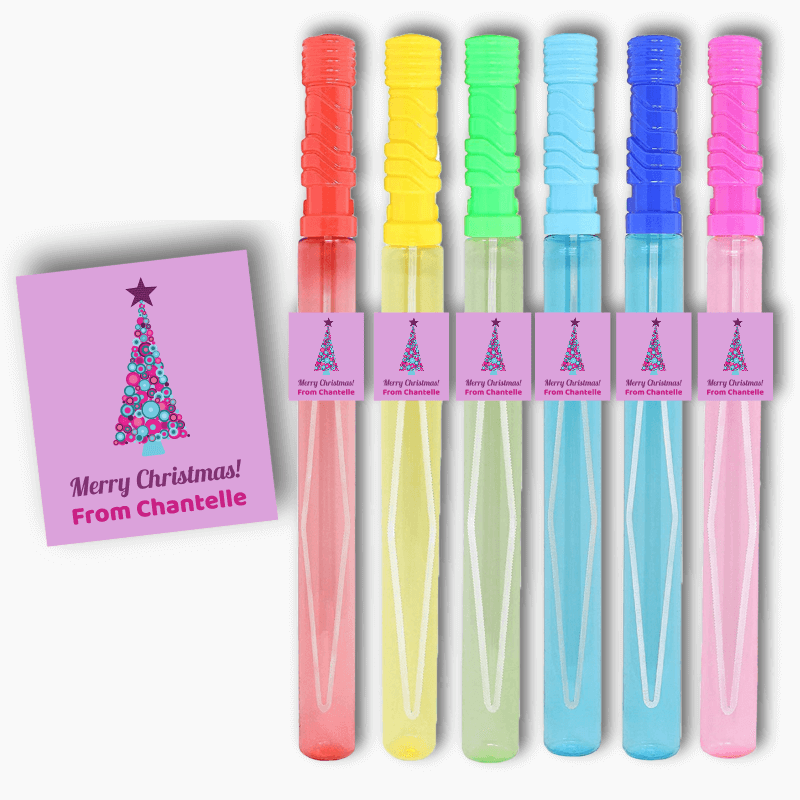 Girls Xmas Tree Christmas Gift Rectangle Stickers