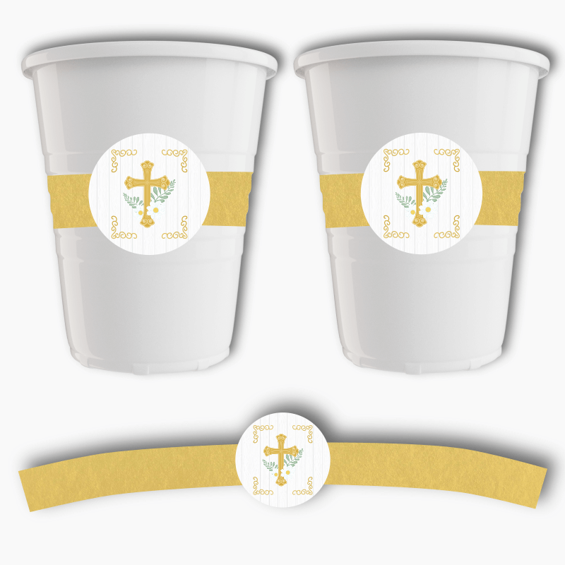 Gold Cross Christening Cup Stickers