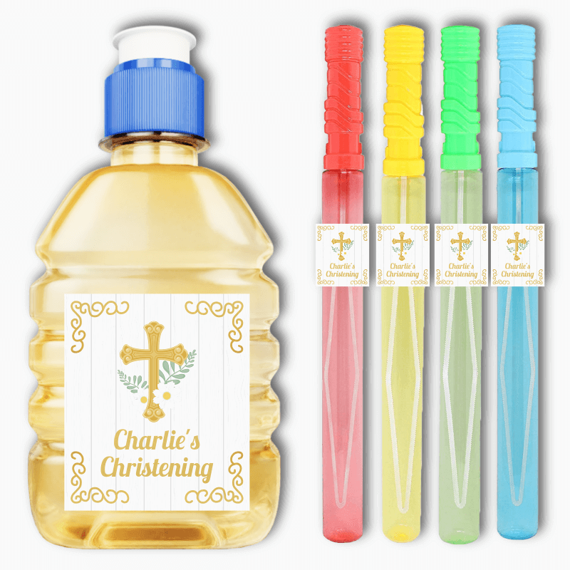 Personalised Gold Cross Christening Rectangle Stickers