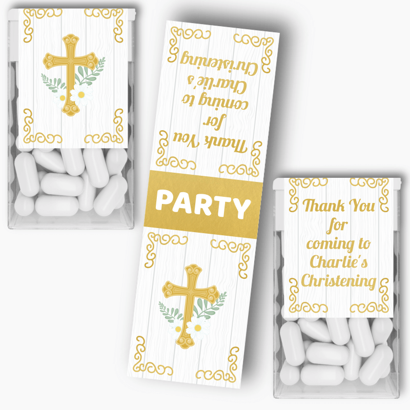 Personalised Gold Cross Christening Tic Tac Labels