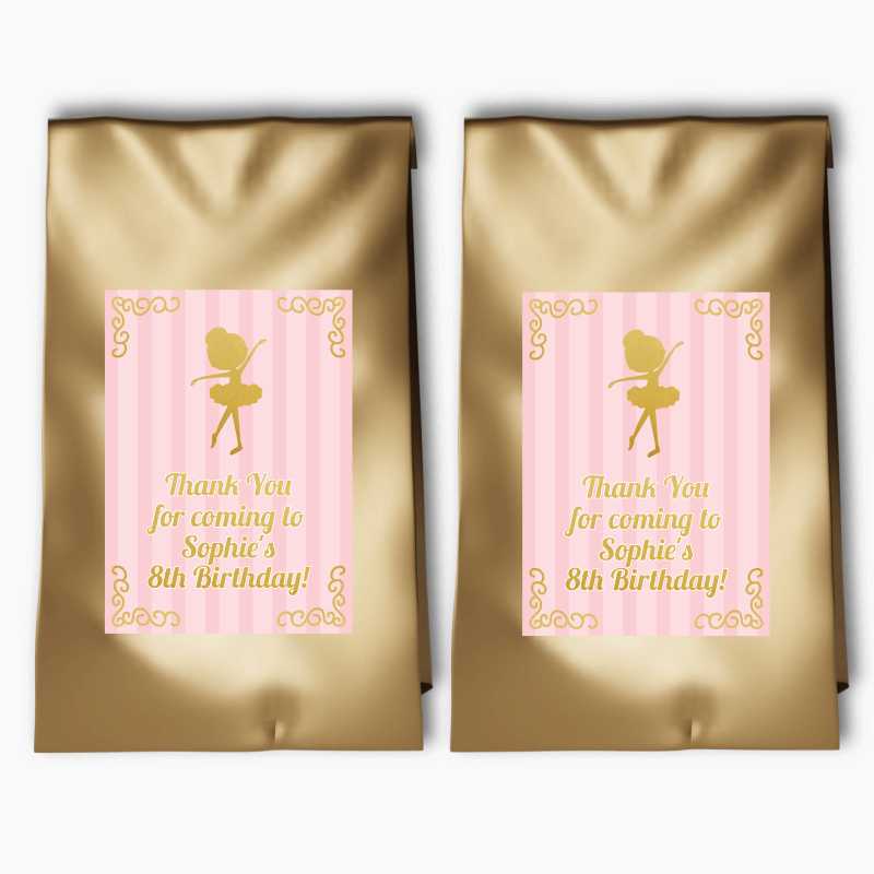 Personalised Dancing Gold Ballerina Party Bags &amp; Labels