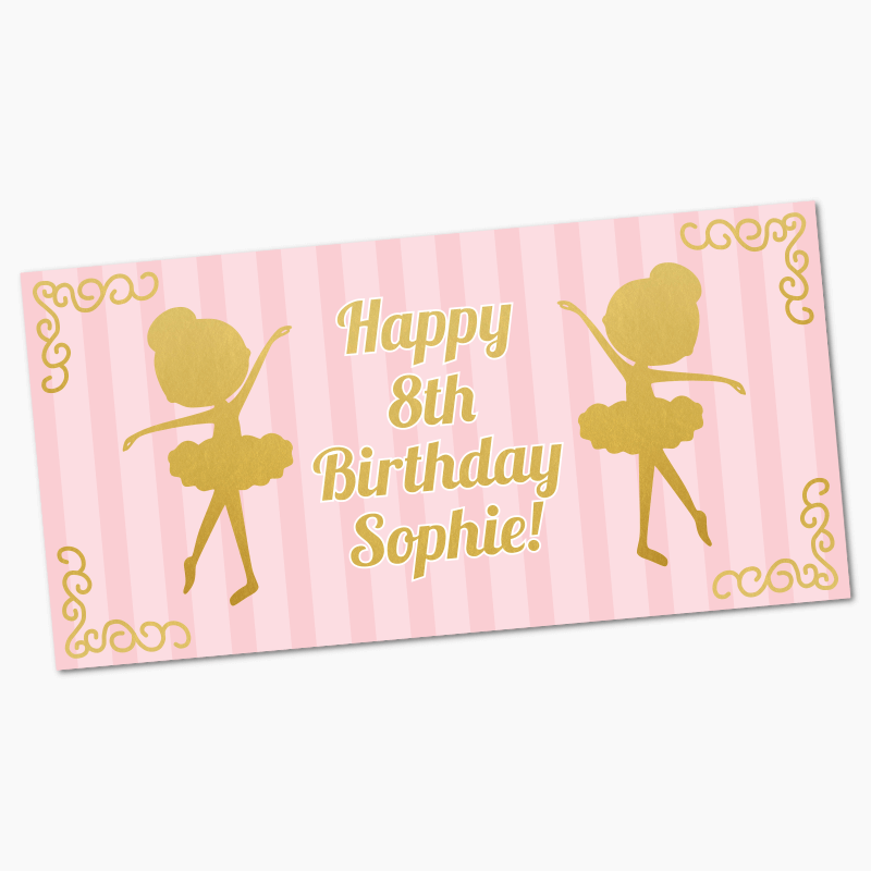 Personalised Dancing Gold Ballerina Birthday Party Banners