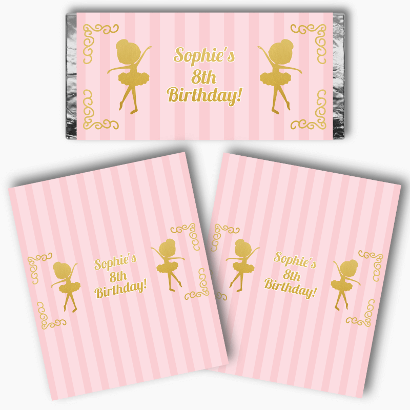 Personalised Dancing Gold Ballerina Birthday Party Mini Chocolate Labels