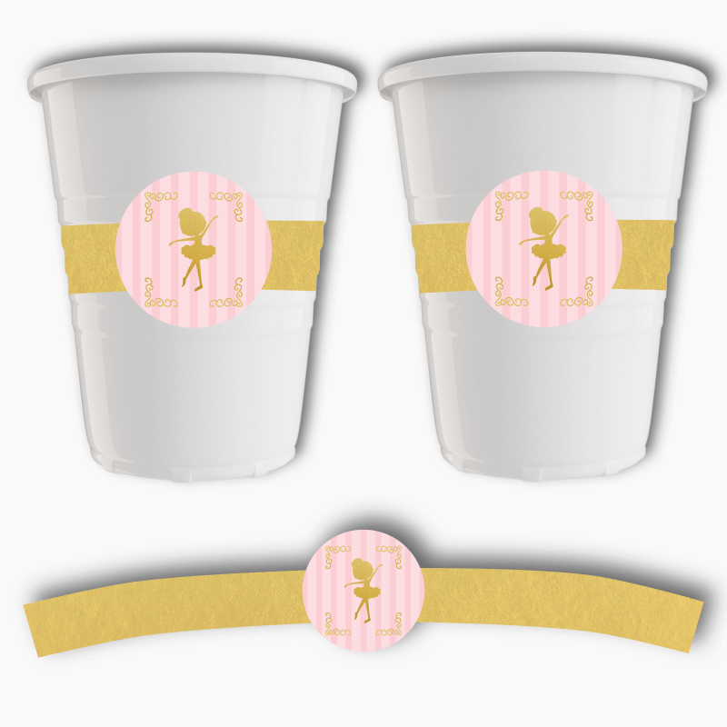 Dancing Gold Ballerina Birthday Party Cup Stickers