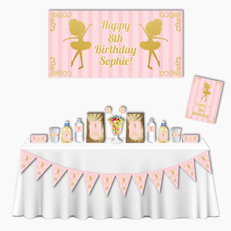 Personalised Dancing Gold Ballerina Deluxe Birthday Party Pack