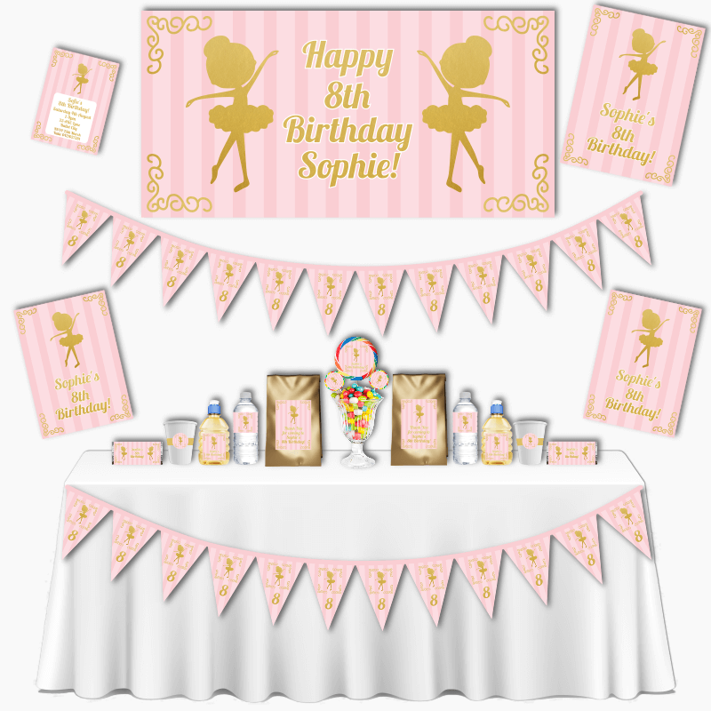 Personalised Dancing Gold Ballerina Grand Birthday Party Decorations Pack