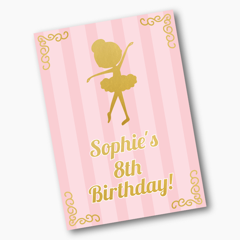 Personalised Dancing Gold Ballerina Birthday Party Posters